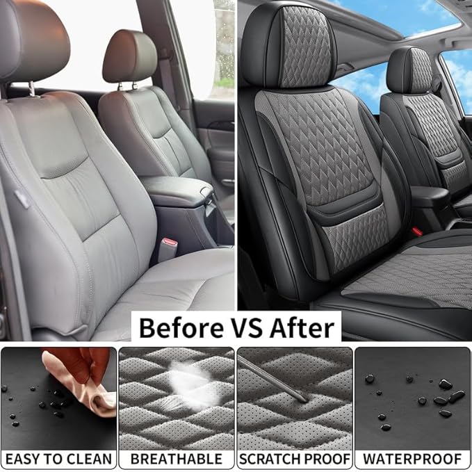 Car Seat Covers Full Set Custom Fit for Mercury Milan 2006-2011 - Premium Faux Leather with Lumbar Support | Breathable, Waterproof, Anti-Slip, Durable (Black&Gray,Full Set)