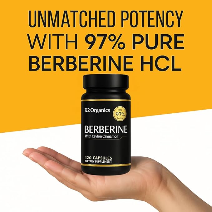 Berberine with Ceylon Cinnamon 1200mg – 97% Purity- Non-GMO, Gluten-Free, Lab-Tested Vegan Berberine Supplement (120 Count (Pack of 1))