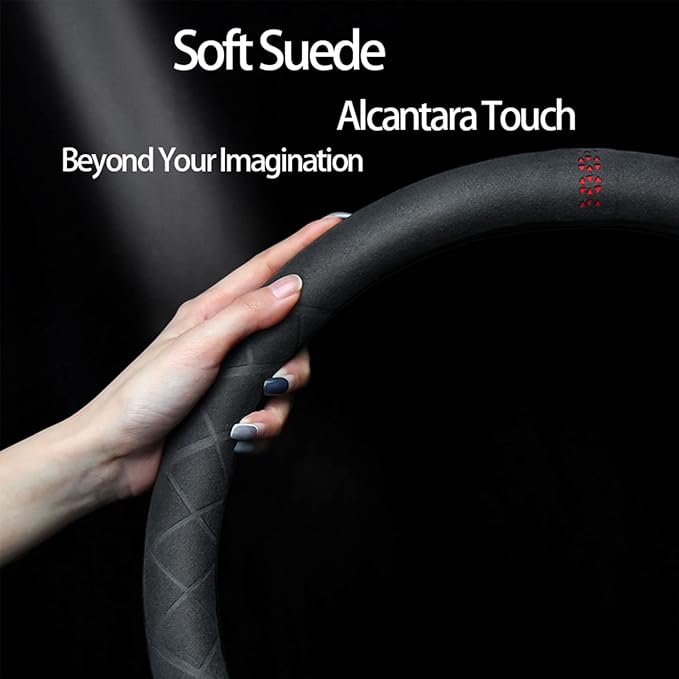 Suede Steering Wheel Cover,Compatible with GMC C K Series Envoy Savanna Van Sierra Yukon Acadia Suede Leather Sport Non-Slip Wheel Cover Car Interior Accessories 15 inch for Man and Women