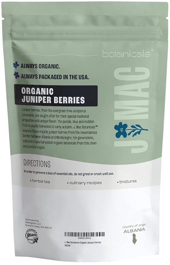J MAC BOTANICALS, Organic Whole Juniper Berries, Certified USDA Organic, juniper for herbal infusions, seasoning beef, pork, turkey brine, soups, cocktail bombs
