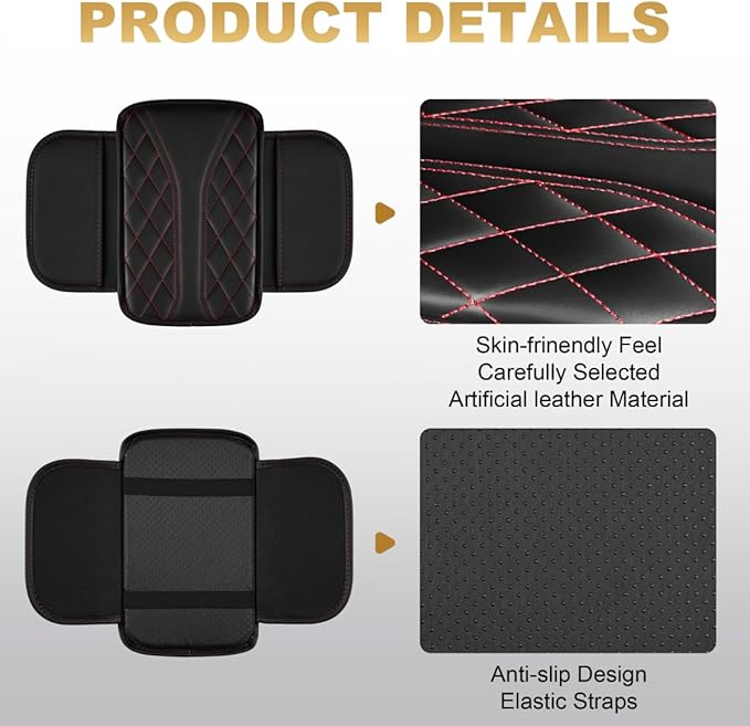 Center Console Cover Fit for Avalon Scratch & Wear Resistant Waterproof Middle Console Cover with 2 Storage Bags(Black&Redline)