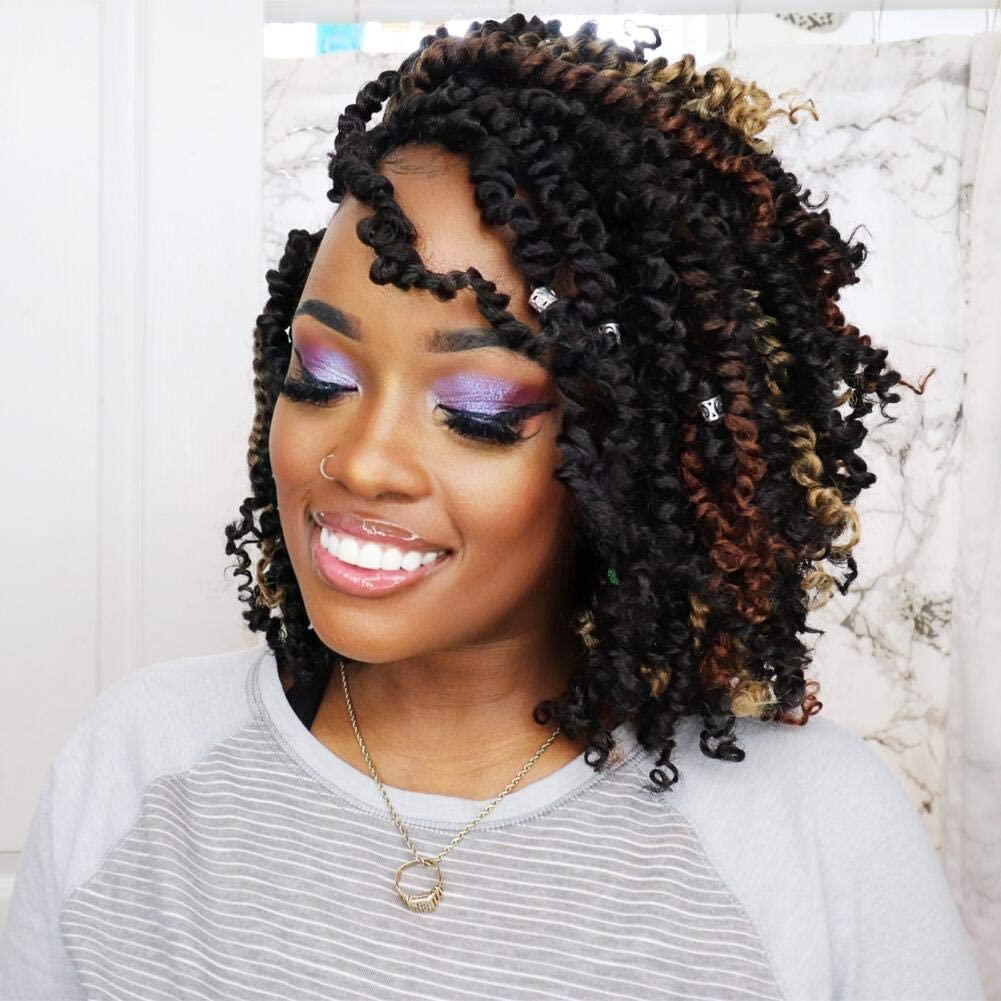 Toyotress Tiana Passion Twist Hair - 8 Inch Combo Packs(1B-6P+T27-1P-T30-1P) Passion Twist Crochet Hair Pre-Looped Pre-Twisted S