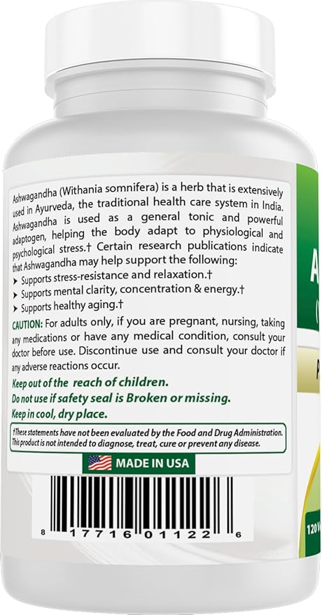 Best Naturals 3 Pack Ashwagandha Capsules for Relaxing Stress and Mood, 500 mg, 120 Count (Total 360 Capsules)