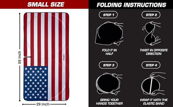 Windshield Sun Shade - American Flag Design, High-Resolution Sun Visor for Car, Truck, SUV with Mirror Cut-Out for Interior Sun Protection, Foldable Car Sun Shade (Original, Small)