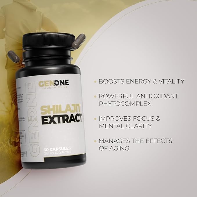 GenOne Shilajit Extract Capsules | Natural Energy & Immunity Booster | 50% Fulvic Acid + Trace Minerals & Iron | 60 Pills | 100% Pure Shilajit Extract