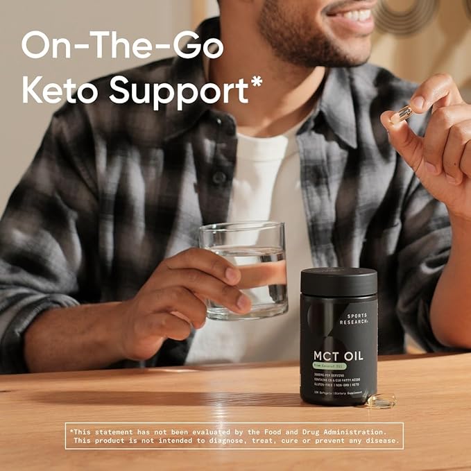 Sports Research Keto MCT Oil Capsules derived from Coconut Oil | Keto Fuel for The Brain & Body | Derived from Non-GMO Coconuts (120 Soft gels)