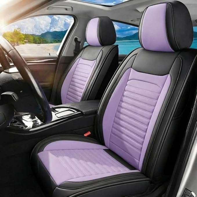 Car Seat Covers Full Set Fit for Toyota Yaris 2007-2020, Premium Faux Leather Car Seat Protector,Breathable Anti-Slip Full Wrapping Edge Seat Covers(Black&Purple,Full Set)