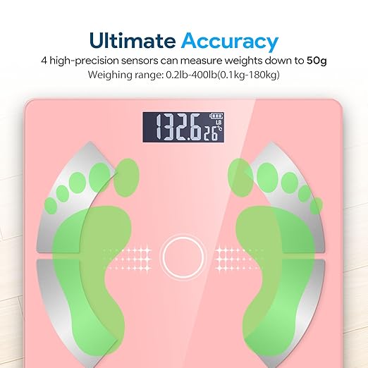 Body Composition Analyzer with Smartphone Application, Digital Simple and Practical Body Fat Scale with Led Display, Bathroom Scale (Pink)