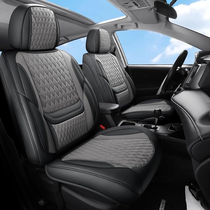 Car Seat Covers Full Set Custom Fit for Chevrolet/Chevy Sonic 2011-2020 - Premium Faux Leather with Lumbar Support | Breathable, Waterproof, Anti-Slip, Durable (Black&Gray,Full Set)