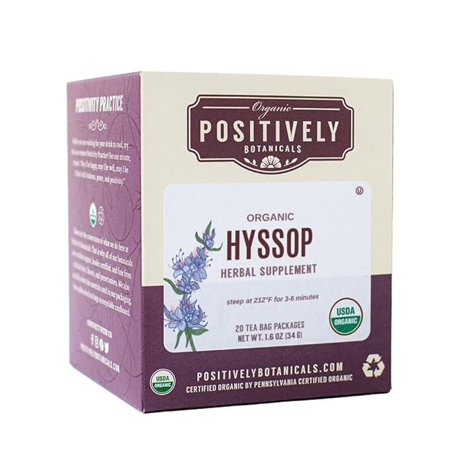 Organic Positively Botanicals Company, Hyssop Herbal Tea Bags, 20 Count