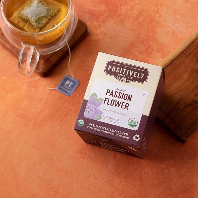 Organic Positively Botanicals Company, Passion Flower Herbal Tea Bags, 20 Count