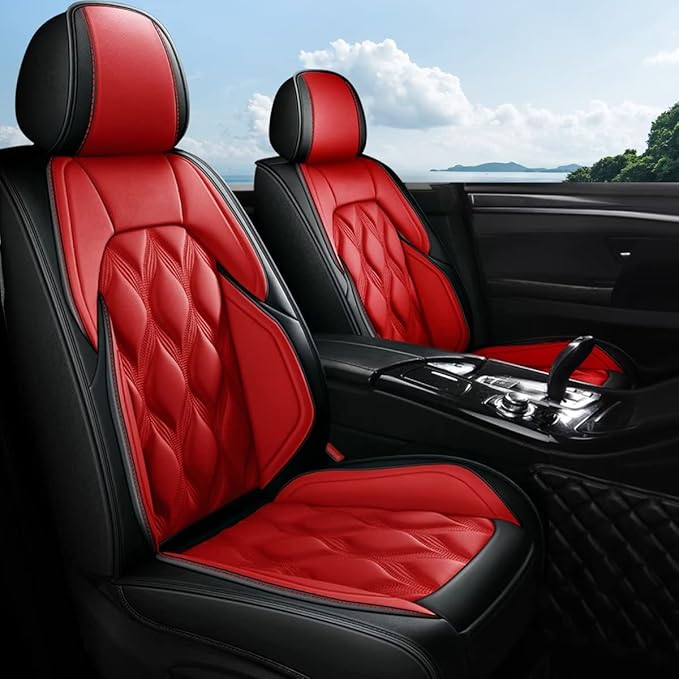 AOMSAZTO Front Seat Covers Fit for Hyundai Venue 2020-2026 Waterproof Faux Leather Car Seat Cover Compatible with Airbag(2PCS Front, Black&Red)