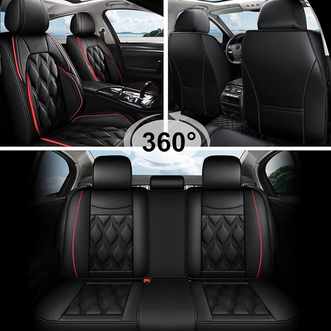 AOMSAZTO Car Seat Covers Full Set Fit for Chevy/Chevrolet Equinox 2007-2026 Waterproof Faux Leather Car Seat Cushions Automotive 5 Seat Covers Set（Black&Redline）