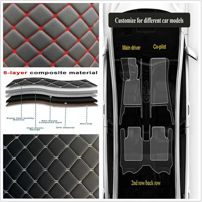 Custom Personalized Floor Mats for Cars - Luxury Full Coverage All Weather Mats, Anti-Slip Leather Mat Set, Fit for 99% of Cars, SUVs & Trucks (Light Brown, A-Diamond)