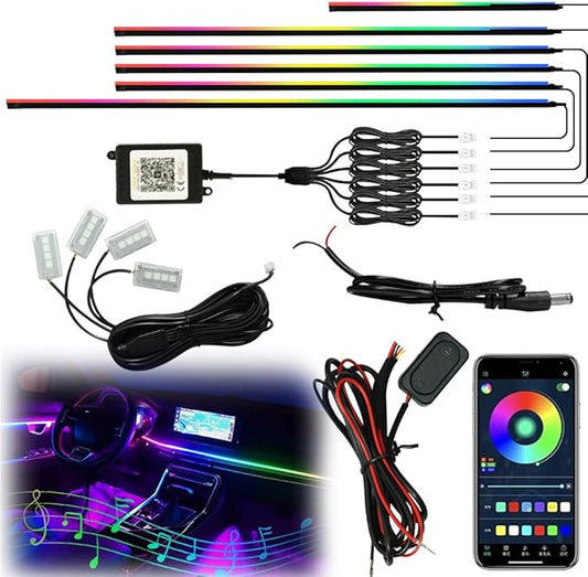 Interior Car Strip Lights Dreamcolor Acrylic Car Decorative Lights with APP Control Multicolor Internal Lighting Kit Music&DIY Function Ambient Fiber Optic Strip LEDs