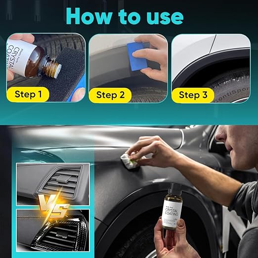 Crystal Coating for Car Plastic Parts - Plastic Trim Restorer to Restore Faded Surfaces - Long Lasting Shine, Easy Wipe-On for Dashboard, Door Panels & Exterior Trim (3)