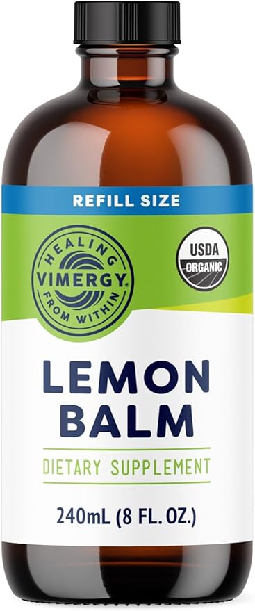 Vimergy Organic Lemon Balm Tincture Herbal Supplement – 175 mg of 10:1 Lemon Balm Extract per Serving, can be Used in Tea - USDA Certified Organic, Non-GMO, Alcohol-Free – 240 mL (1 mL/Serving)