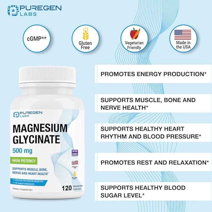 Magnesium Glycinate 500mg [High Potency] Veggie Caps, Chelated for Superior Absorption, Non-GMO, NO Gluten and Dairy, Supports Muscle, Joint, and Heart Health | Total 240 Capsules