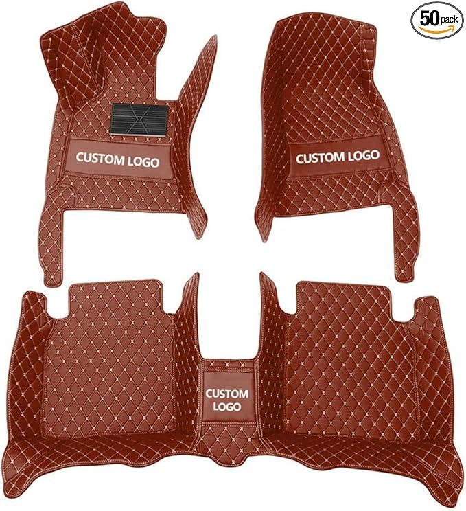 Custom Floor Mats for Cars，Luxury Full Coverage All Weather Car Floor Mats，Leather Car Mat Set ， Floor Mats for 99% of Cars, Trucks & SUVs (Light Brown)