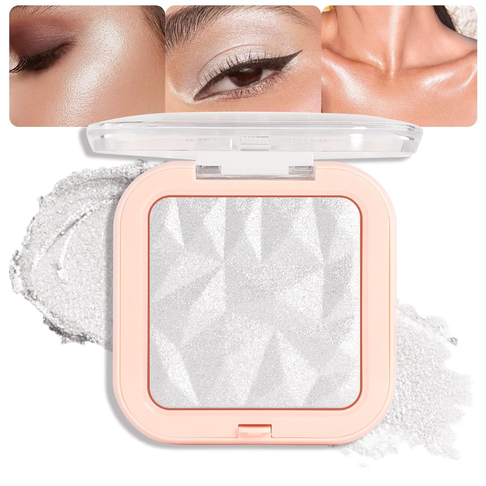 Evpct Pearl White Silver Face Highlighter Makeup Shimmer Glitter Diamond Sparkly Highlighters Makeup Palette Powder For Face Bod
