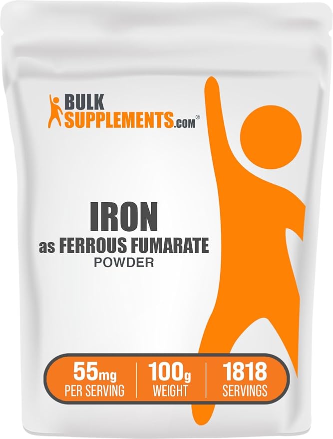 BulkSupplements.com Ferrous Fumarate Powder - Essential Mineral, Iron Supplements, Iron 18mg - Gluten Free, 55mg per Serving, 100g (3.5 oz) (Pack of 1)