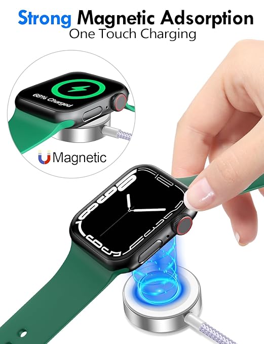 1Pack Multi Charging Cable Cord for Travel Essentials,Apple Watch Charger,iPhone Charger,[3-in-2] Type C/L Cable Portable Designed for iWatch,iPhone 17-8,Galaxy S25-21,AirPods,iPad-4FT Purple
