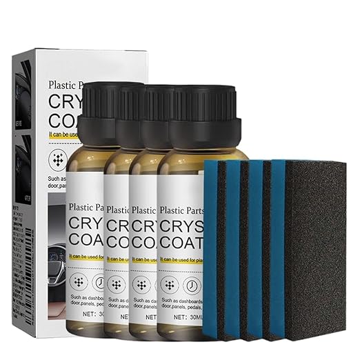 2025 Upgrade Crystal Coating for Car, Plastic Parts Crystals Coating, Plastics Parts Crystal Coating Plastic Restorer with Spong, Long Duration Refurbish Coatings Agent for Automotive Plastics (4Set)