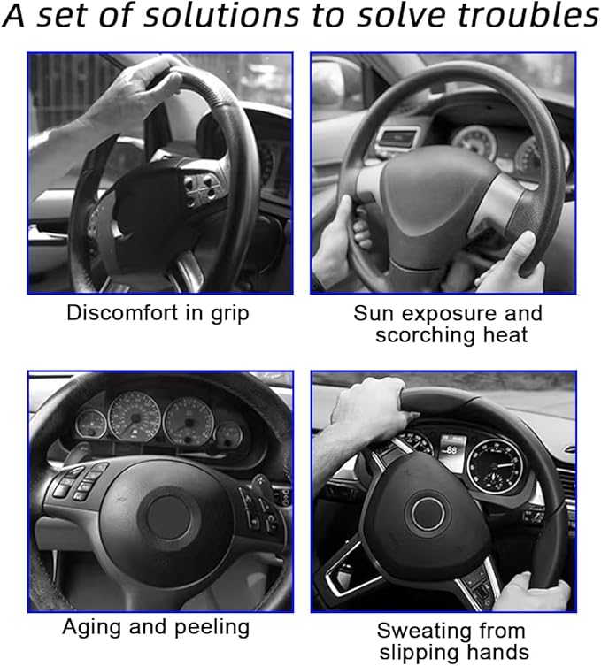 Mandark 3PCS Carbon Fiber Car Steering Wheel Cover, Anti-Skid Leather Vehicle Segmented Steer Wheel Protector, Auto Interior Protection Guard Accessories, Universal for Most Cars (Blue)