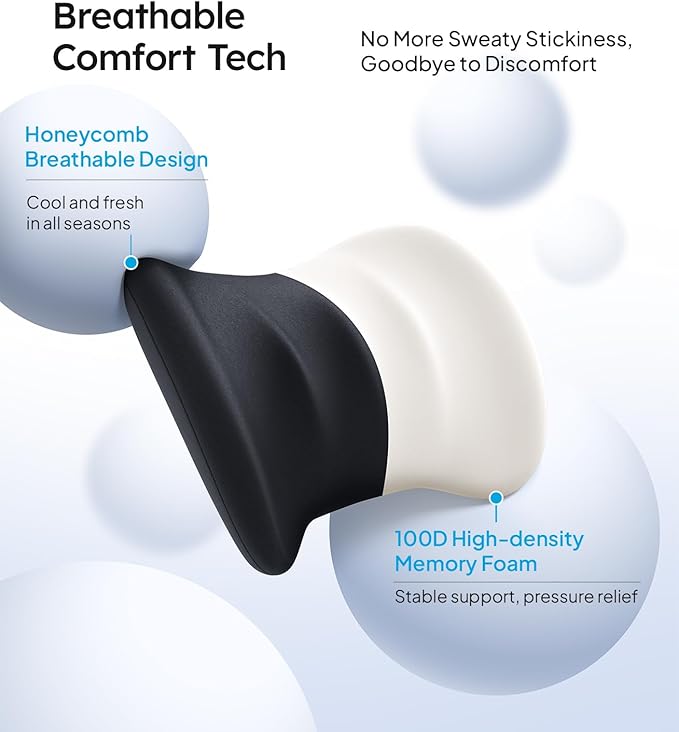 Wigoo 2026 Lumbar Support Pillow for Car [Ergonomic Design, Pressure Relief] Back Cushion for Driving Seat, Back Support Pillow for Car-Office Chair, Fits All Vehicles (Black 1-Pack)