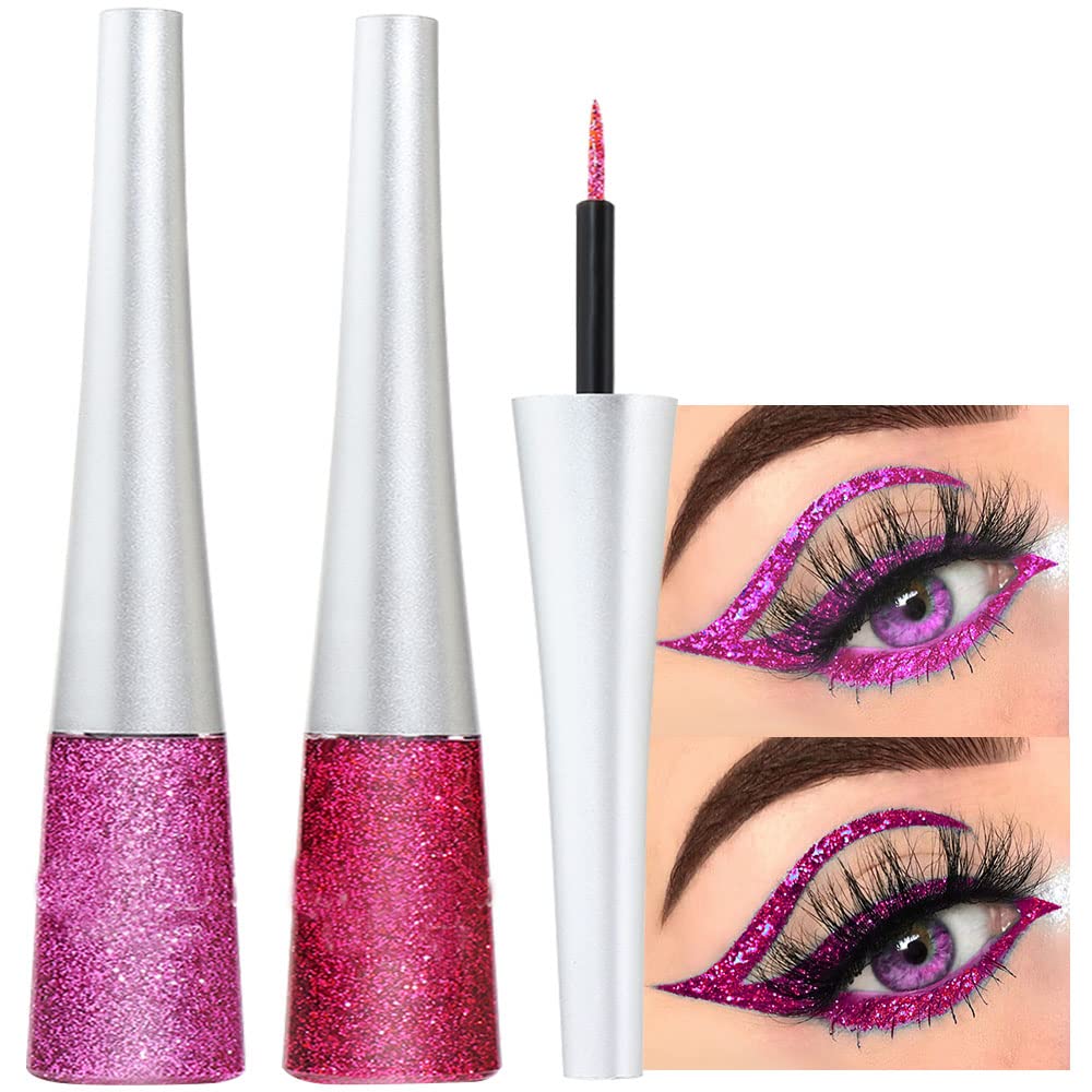 Evpct 2Pcs Light Rose Purple Pink Color Liquid Glitter Eyeliner Sets Eyeliner Glitter Liquid Liners For Women Liquid Sparkly Gli