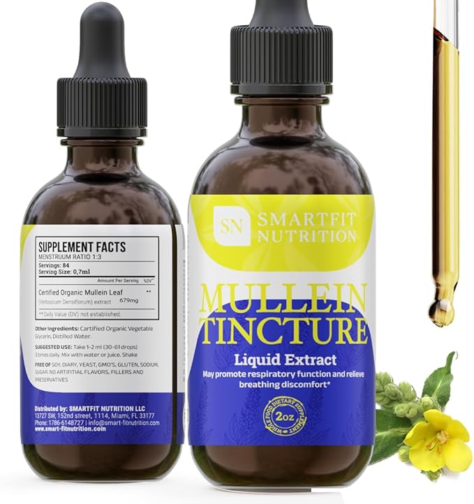 Mullein Leaf Extract - Mullein Drops - Lung Cleanse - Supplement for Respiratory System Support & Healthy Mucous Membranes - Verbascum Densiflorum - 2 oz