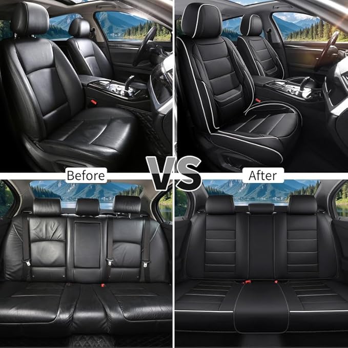 Car Seat Covers Full Set Custom Fit for Buick Verano 2012-2017-Luxury Leather with Lumbar Support, Breathable, Waterproof, Anti-Slip, Durable, Easy to Install (Black&White,Full Set)