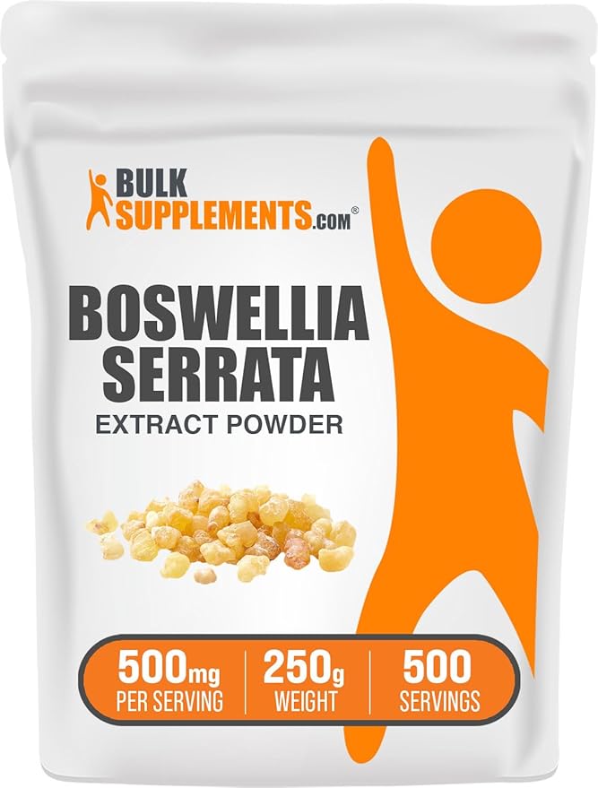 BulkSupplements.com Boswellia Serrata Extract Powder - from Frankincense Resin, Boswellia Serrata Powder - Herbal Supplement, Gluten Free, 500mg per Serving, 250g (8.8 oz) (Pack of 1)