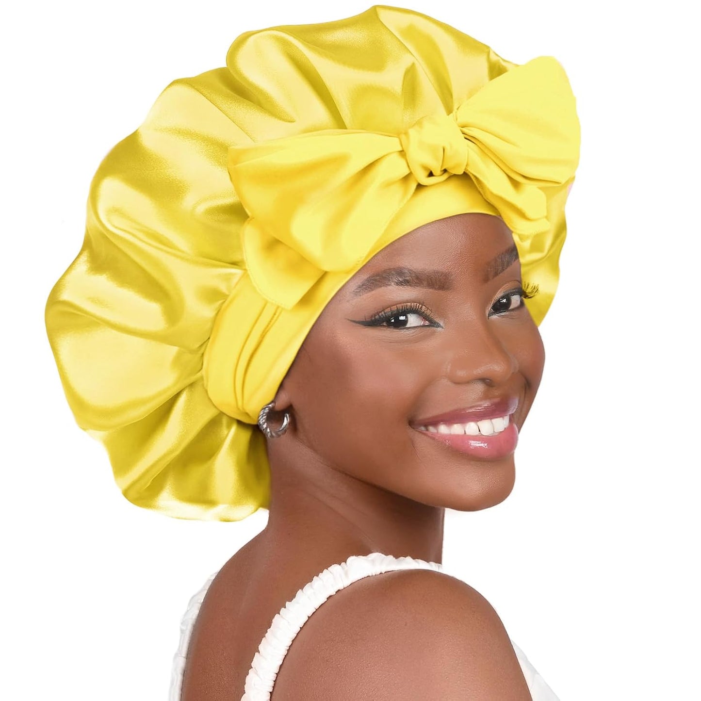 Silk Sleeping Bonnet for Women | Double Layer Satin Lined | Curly Hair, Black