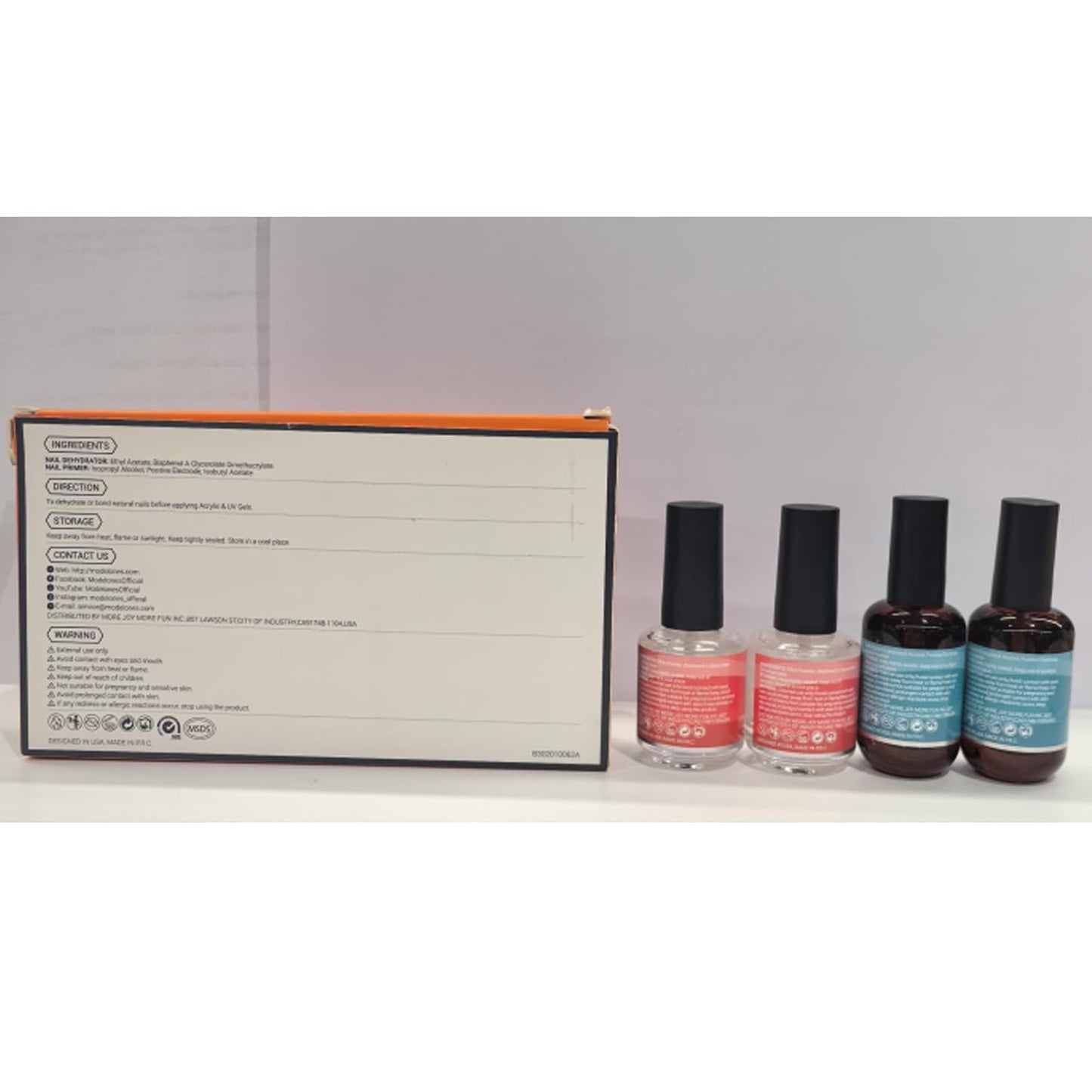 Modelones 4 Pcs Nail Dehydrator & Primer Set | Acid-Free, Hema-Free, 15 ml