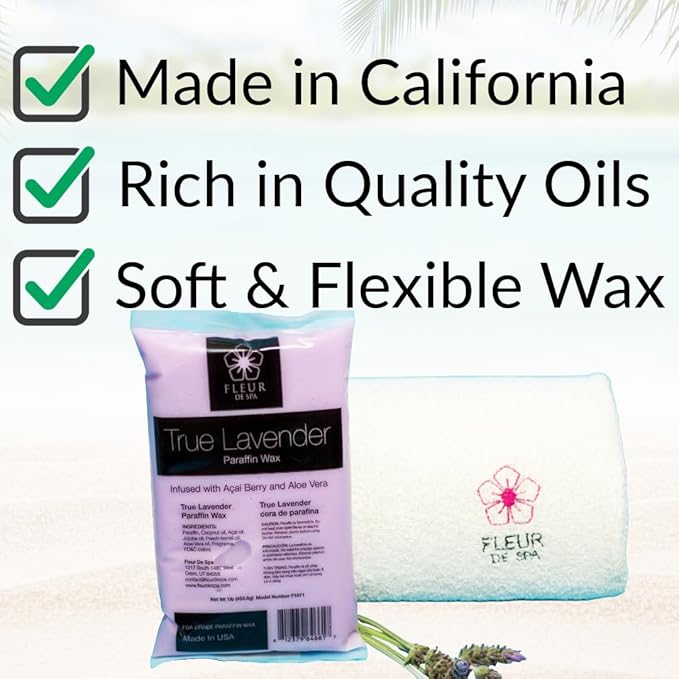 Paraffin Wax refill by Fleur De Spa - Infused with Acai, Coconut oil, Jojoba and Aloe USA Made (Rosemary, Mint & Eucalyptus, 1 pound)