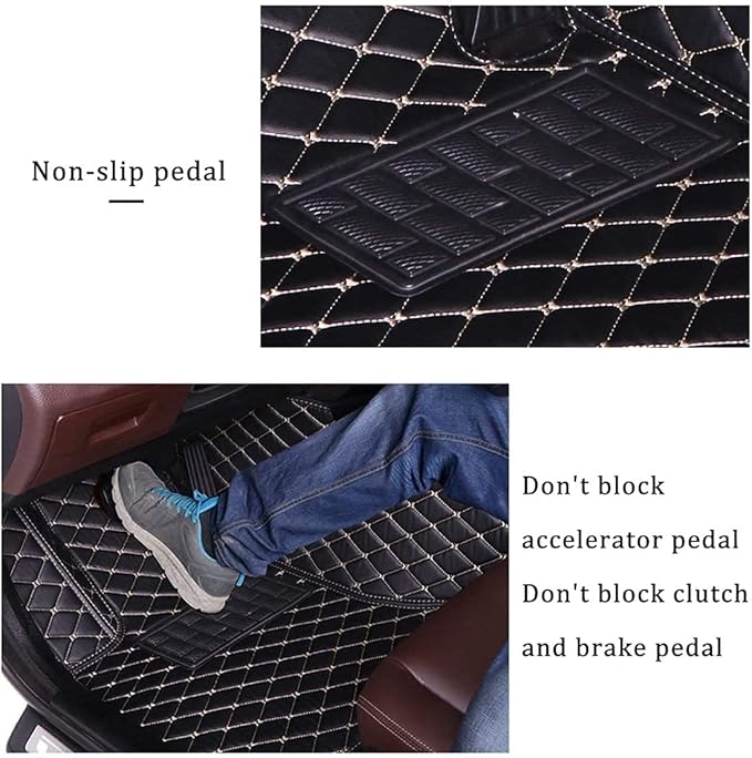 Custom Luxury Leather Car Floor Mats Fit for 98% Sedan SUV Sports Trunks All Weather Protection Floor Vehicle Pads Carpets (Black+Beige Edge)