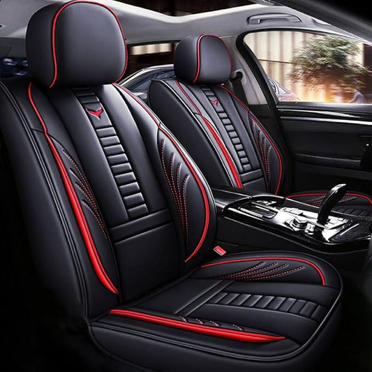 for Chevy Equinox Seat Covers 2005-2026, Full Coverage Customized Car Seat Covers, Premium Leather Waterproof Stain-Resistant Easy to Install (Standard 5 Seats, Black&Red)