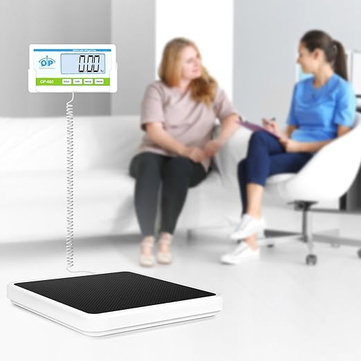 QP Medical Scale, 660lb x 10g/20g/50g High Accuracy Medical Grade Scale, Scale for Body Weight with Stainless Steel Platform, Digital Weight Scale, Switchable kg/oz/lb, Battery & AC Adapter Included