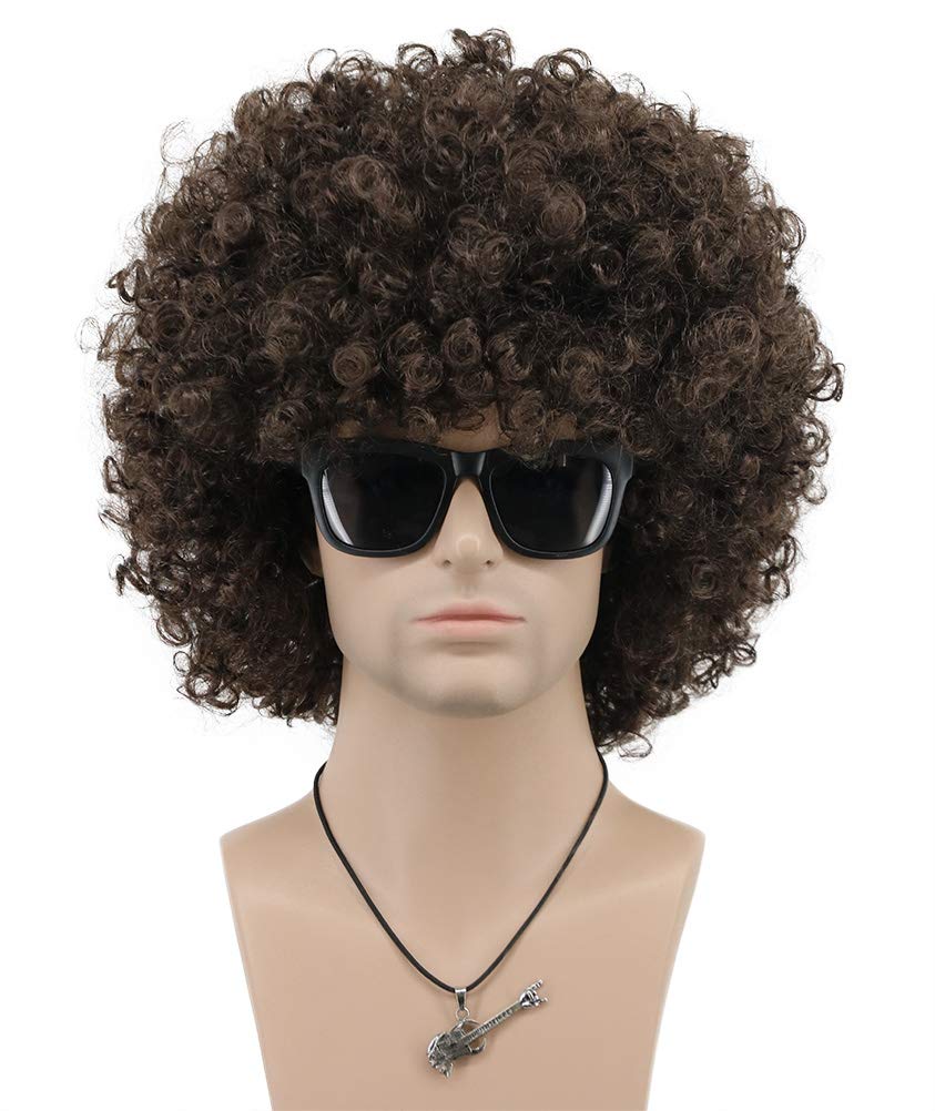Vgbeaty Mens Women Short Wave Colorful Rocker Afro Wig California Halloween Cosplay Anime Costume Wig (Dark Brown)