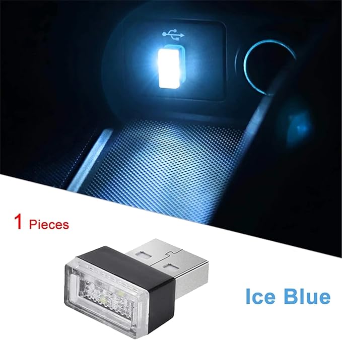 1/4/10 PCS USB LED Light Car Interior Styling Atmosphere Decorative Lamps Mini Universal Portable Ambient Lighting Kit Red Bule(4 PCS_Ice Blue)
