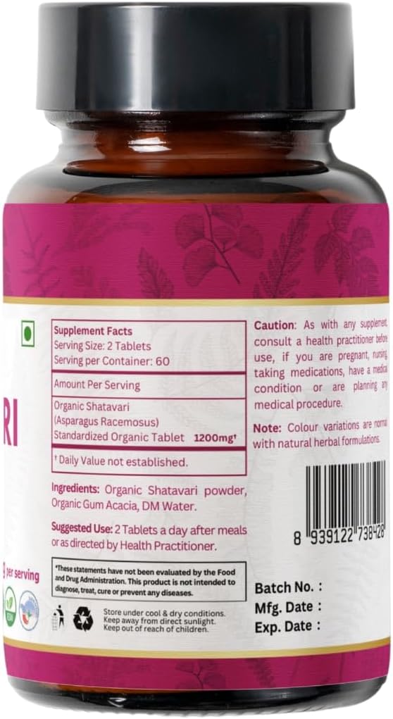 SHATAVARI 120 Tablets | Asparagus Racemosus (Shatavari) | USDA Organic Certified | Supports Women’s Health and Immune System | Organic and Natural 120tab - Pack of 2