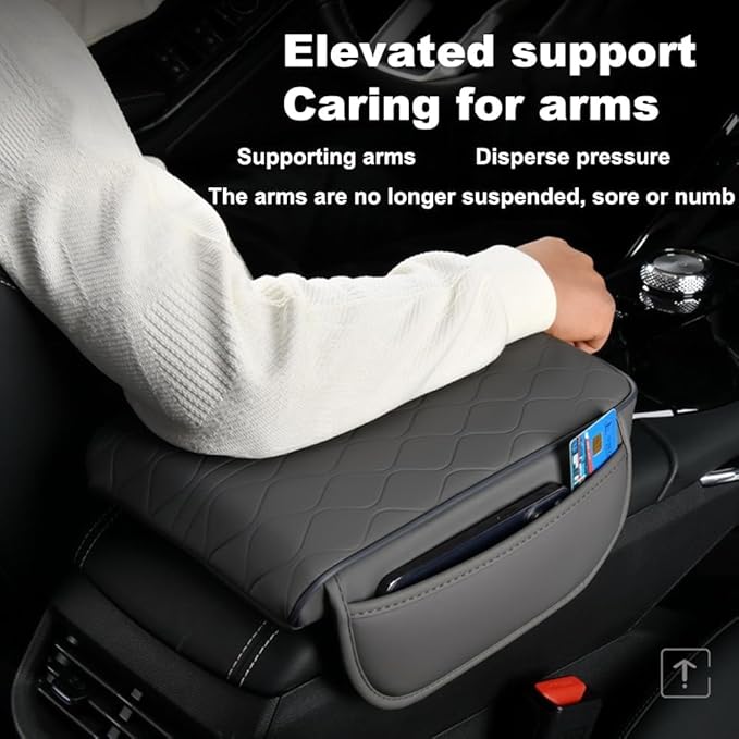 1 Pack Car Center Console Cover Custom Fit for Acura RDX 2013 2019-2023 2024 2025, Leather Memory Foam Armrest Cushion Protector, Anti-Scratch Durable Armrest Pad,Grey