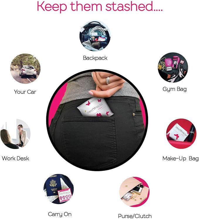 to-Go Panty Kit Includes 4 Items Seamless Thong Underwear Fresh Wipe Pantyliner & Washbag Travel First Period Kit Feminine Hygiene Incontenance Emergency
