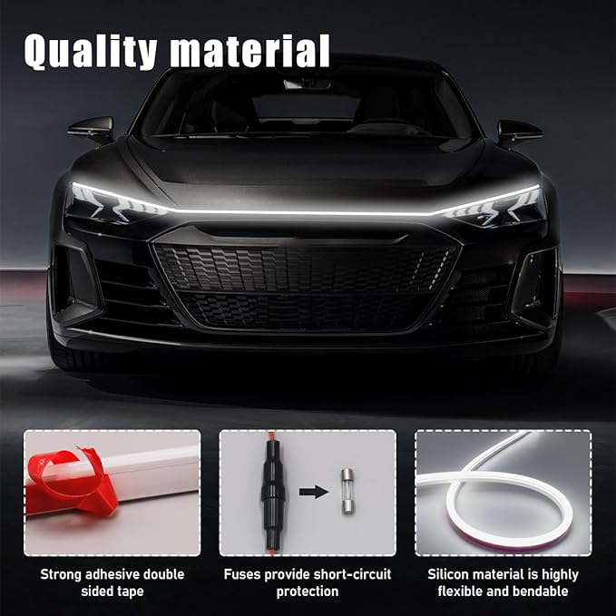 Ohleats 59 Inch Car Hood Light Strip, Exterior Flexible Daytime LED Running Light, Waterproof Auto LED Strip Light with Dynamic Scan Start-up Effect, Car Accessories for SUV Truck (White)