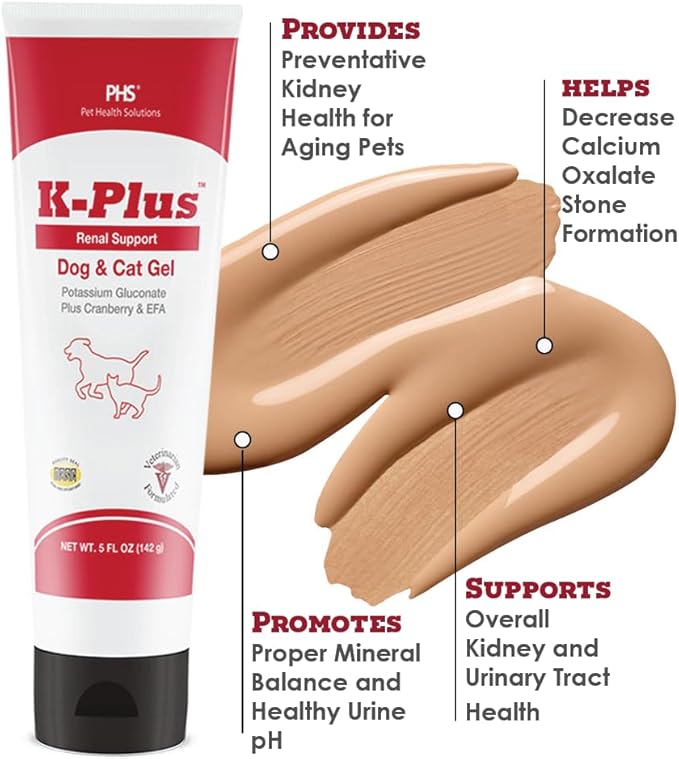 K-Plus Potassium Gluconate Renal Gel Plus Cranberry and EPA for Dogs and Cats - Veterinarian Approved Renal Supplement - Supports Potassium Balance -(2 Pack)