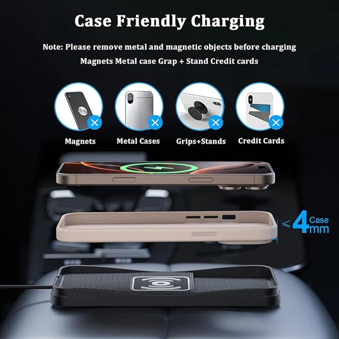 Car Wireless Charger Pad for Toyota Prius 2001-2026, Type-C/USB 20W Fast Wireless Car Charger Pad Non-Slip Cordless Charging Mat,B-30cm Cable USB Plug