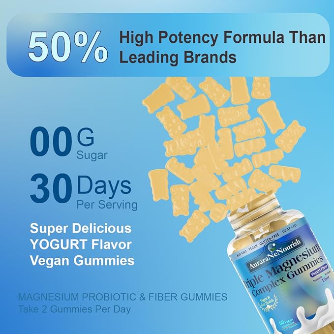 Sugar Free Magnesium Gummies Plus Probiotic & Fiber, Magnesium Glycinate 400 mg丨L-Threonate丨Taurate, Chewable Calm Magnesium Gummies w. Vitamin D3 K2 B6 for Sleep* Brain Health, Digestion, Gut Health