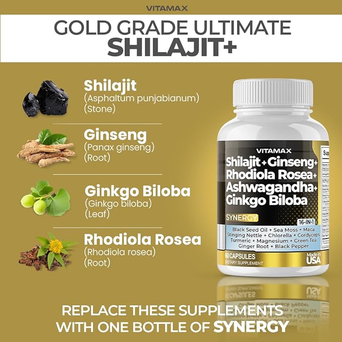 Pure Himalayan Shilajit Supplement, Sea Moss, Ashwagandha, Bladderwrack, Gingko Biloba, Organic Capsules & Trace Mineral for - Non-GMO - Vegan - Men and Women – Made in USA