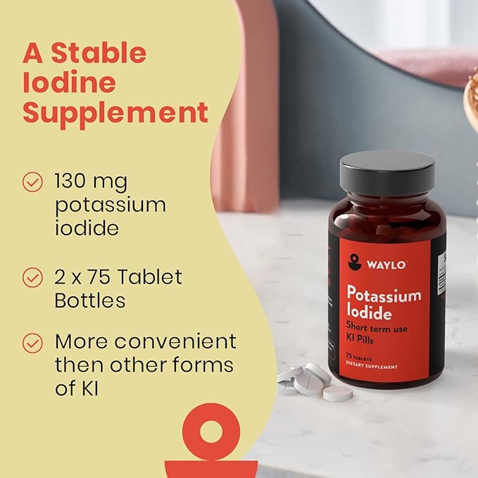 Waylo 2 Pack KI Potassium Iodide Tablets - 130 mg per Tablet, 150 Count, Made in USA, cGMP Certified